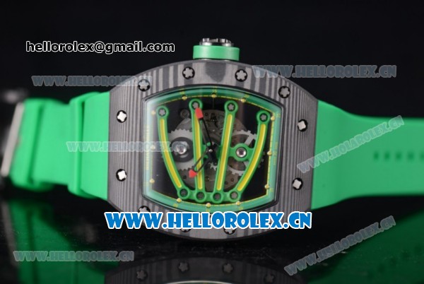 Richard Mille RM 59-01 Miyota 9015 Automatic PVD Case with Skeleton Dial Dot/Arabic Numeral Markers and Green Rubber Strap - Click Image to Close